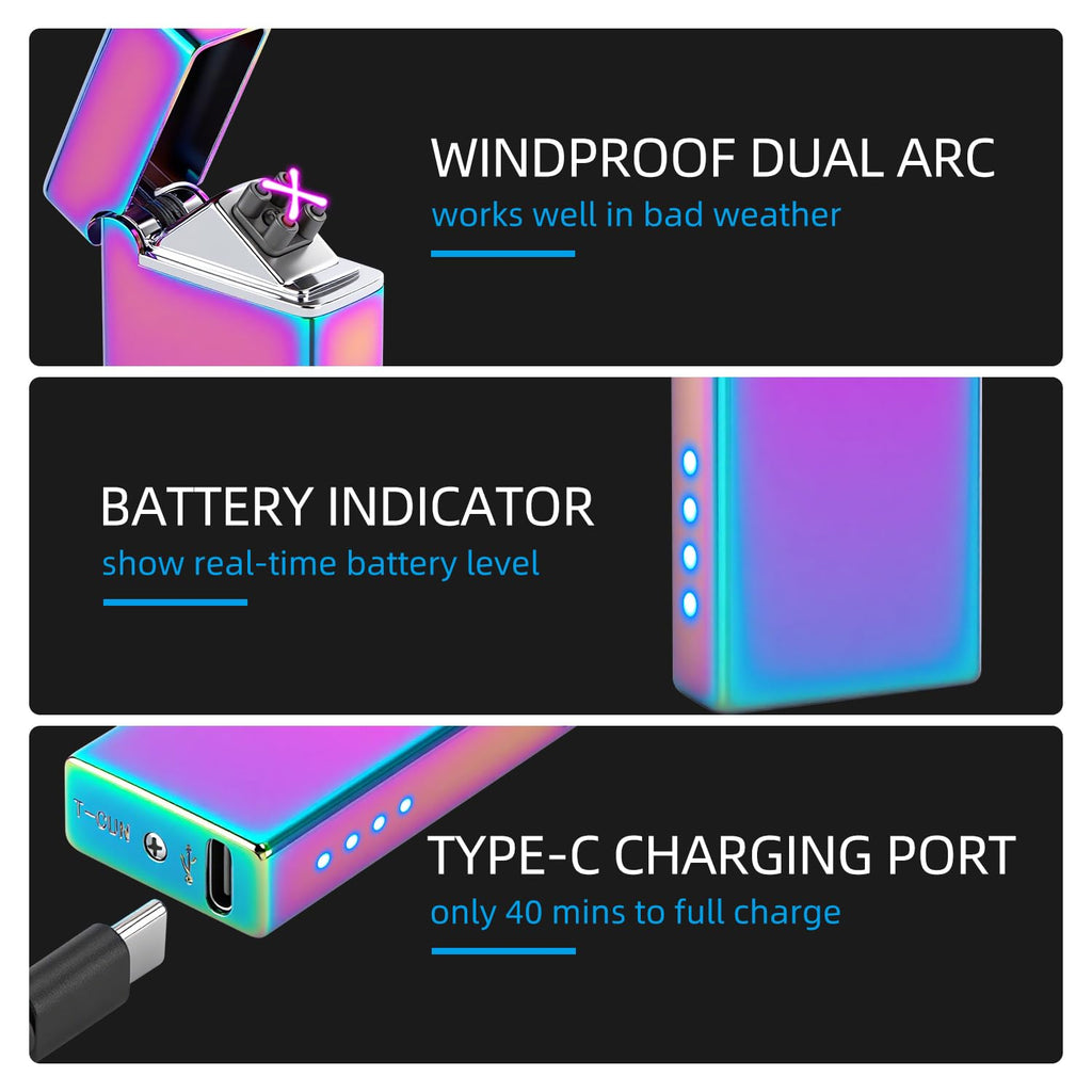 LcFun Fathers Day Dad Gifts, Electric Lighter USB Rechargeable Windproof Flameless Plasma Dual Arc Lighter Small Metal Pocket Lighters for Camping, Birthday Gifts for Men Husband (Nickel Brushed)